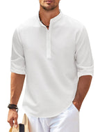 Men's Casual Shirt Long Sleeve Stand Collar Shirt White