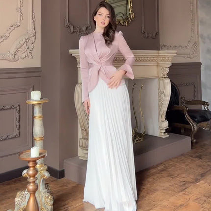 Contrast Color Pleated Dress 2PC Pink