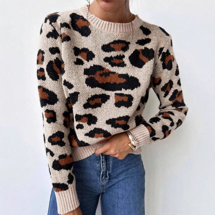 Retro Commute Leopard Print Pullover Sweater