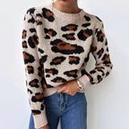 Retro Commute Leopard Print Pullover Sweater