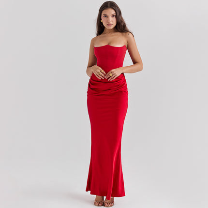 Women's Bandeau Backless Party Evening Dress Red