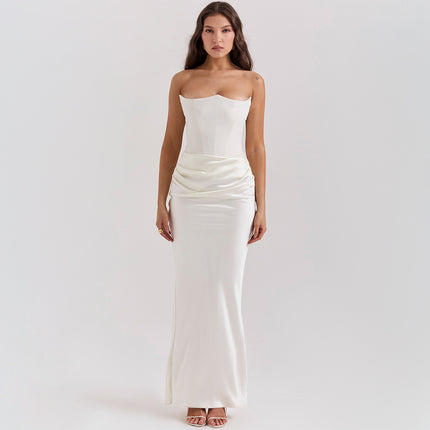 Women's Bandeau Backless Party Evening Dress White wine