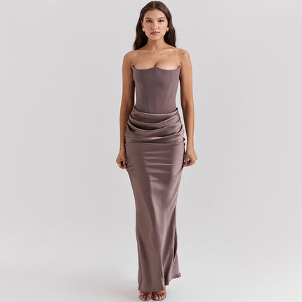 Women's Bandeau Backless Party Evening Dress Gray