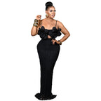 Lace Corsage Backless Sling Dress Black