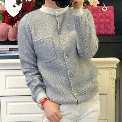 Striped Knit Bottoming Sweater Grey