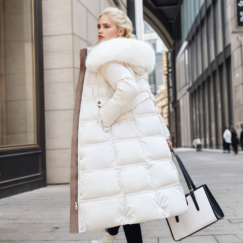Winter Long Jacket With Fur Hood OFF White