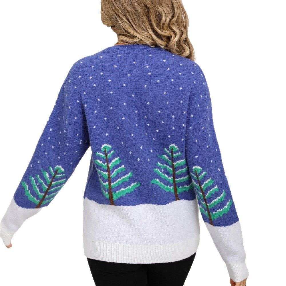 Blue Jacquard Christmas Knitted Sweater