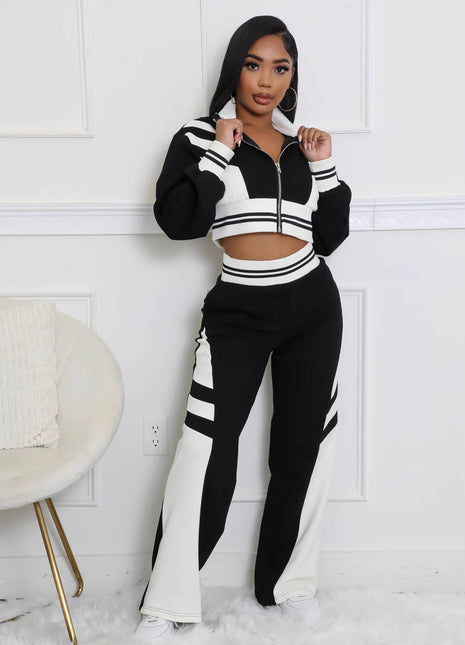 Women's Turtleneck Zipper Two-piece Black
