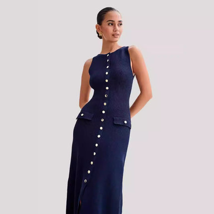 SS Knitted Elegant Dress Navy Blue