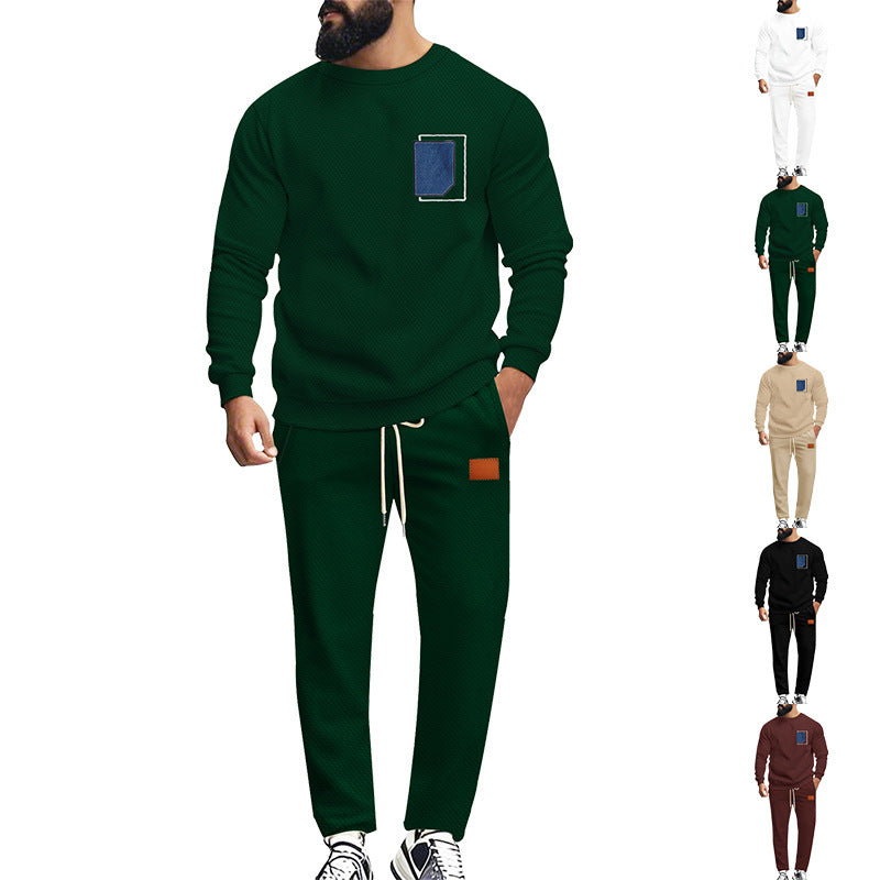 Men's Sport Suit Color Matching Sweater Two-piece X