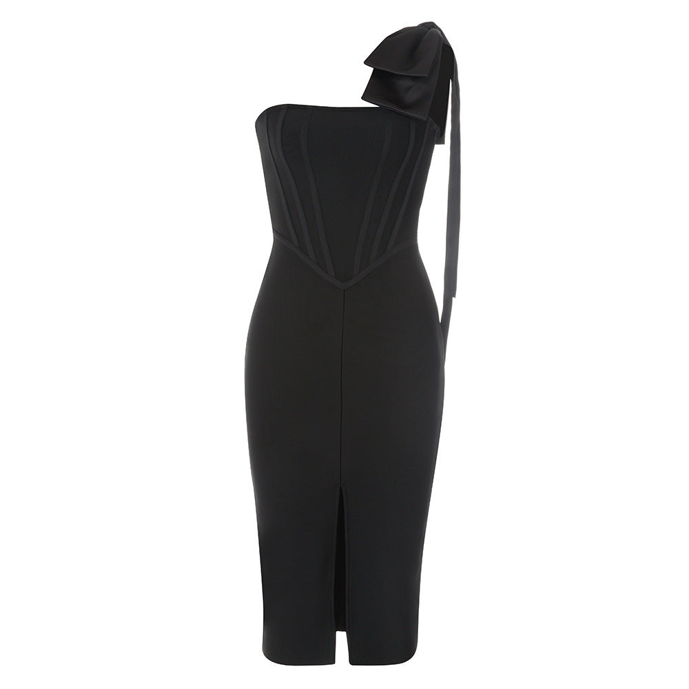 One-shoulder Niche Split One-piece Dress