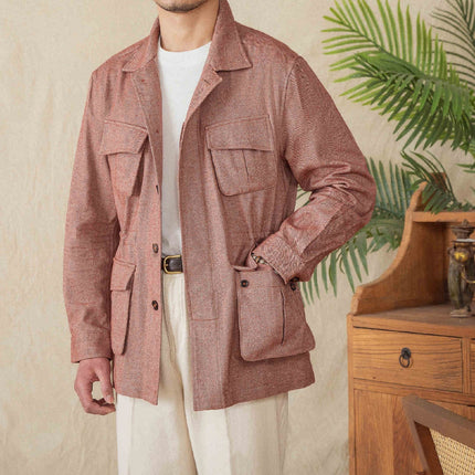 Men's Herringbone Casual Retro Jacket Red