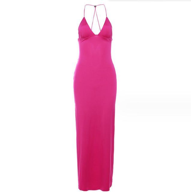 Floral Print Halter Spaghetti Straps Dress Rose Red