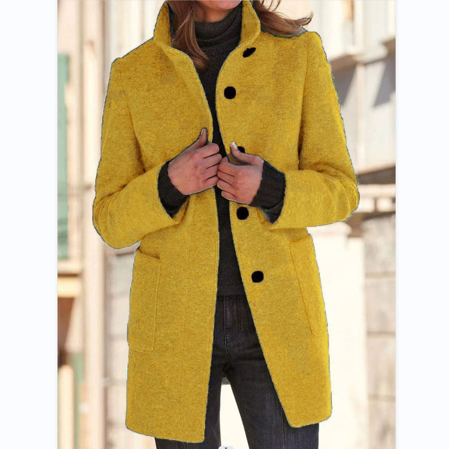 Women’s Winter Casual Button Outwear Coat Yellow