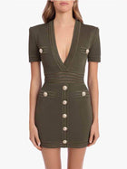 Sexy knitted short-sleeved dress Army green
