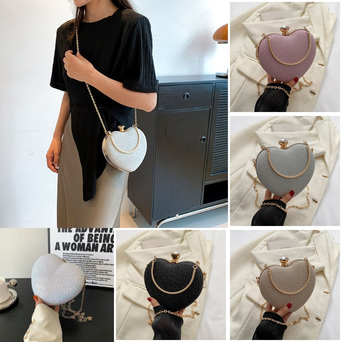 SS Hart Clutch Bag Soft Shell Sequins White