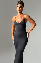 Women's Backless Cross Shoulder Strap Pleated Dress Black