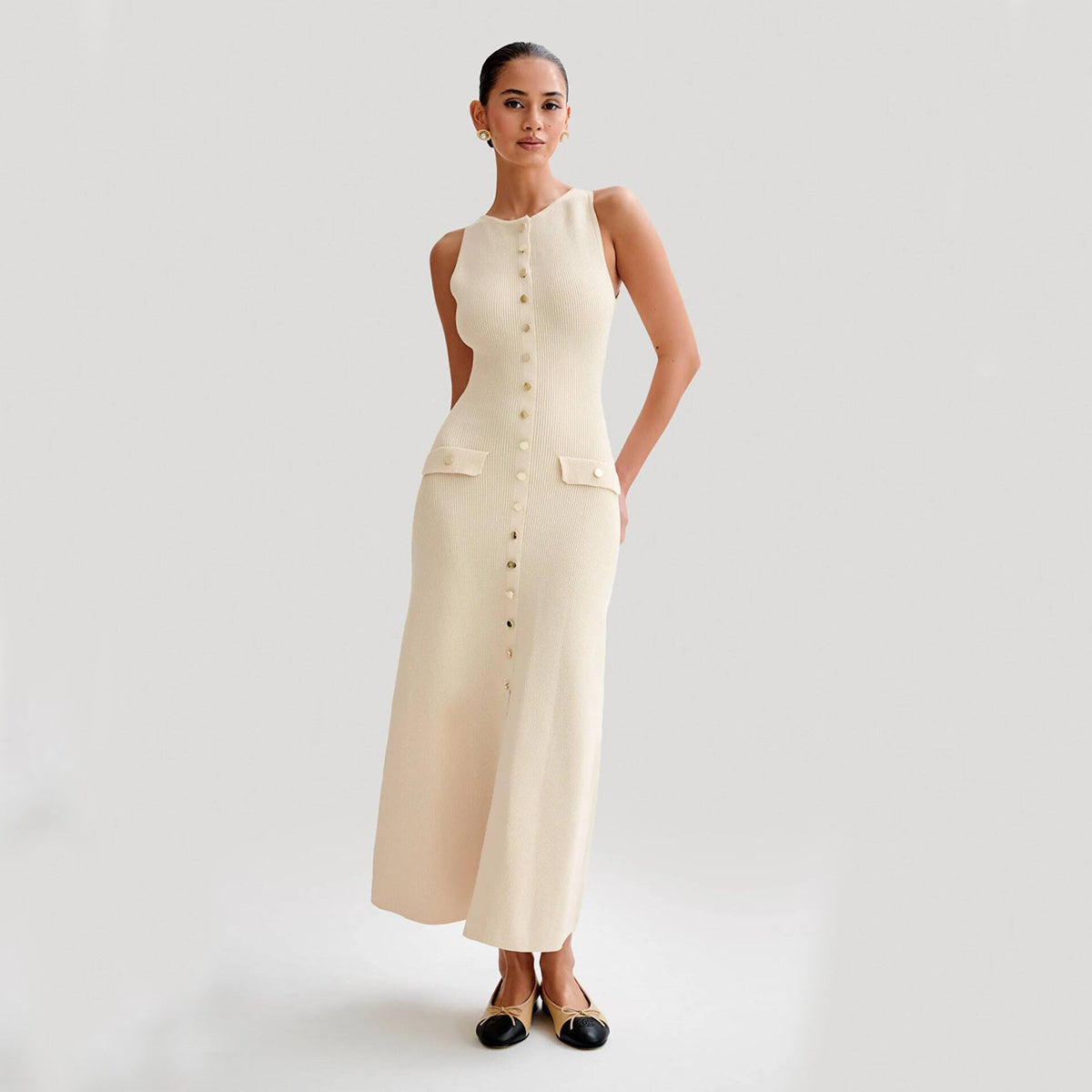 SS Elegant Knitted Dress Apricot