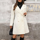 Women's Pearl Fastener Decoration Wool Coat Beige