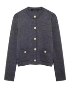 SS Button Cardigan Gray