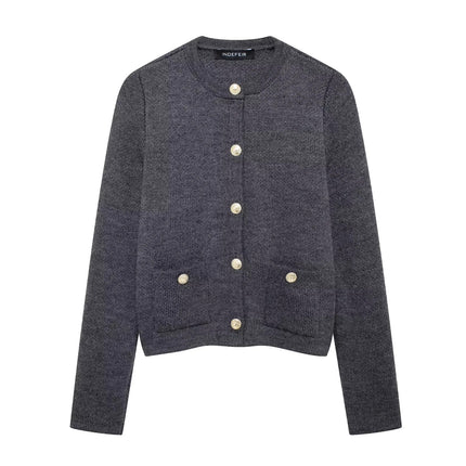 Gold Decorated Button Cardigan Gray