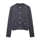Gold Decorated Button Cardigan Gray