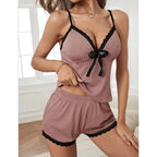 Home Pajamas Sling Deep V Lace Ladies Apricot