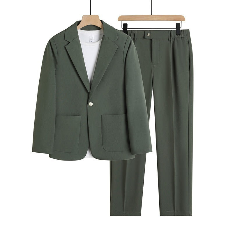 Men Loose Drooping Style Suit Set Gray Green