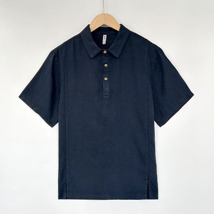 Summer Thin Lapels Top For Men Navy Blue
