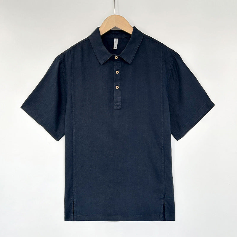 Summer Thin Lapels Top For Men Navy Blue