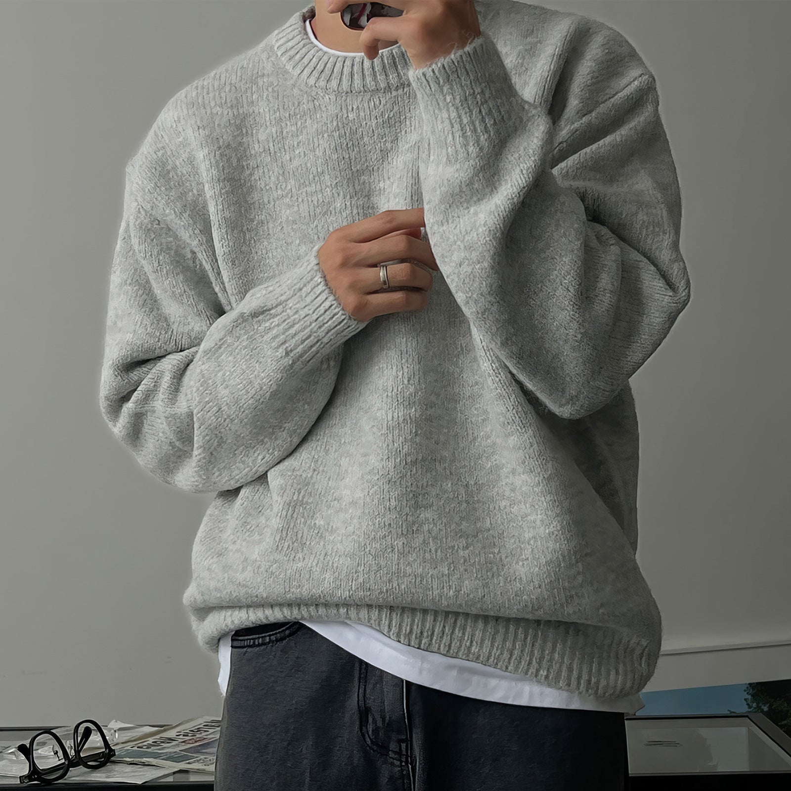 Drop-shoulder Men's Warm Sweater