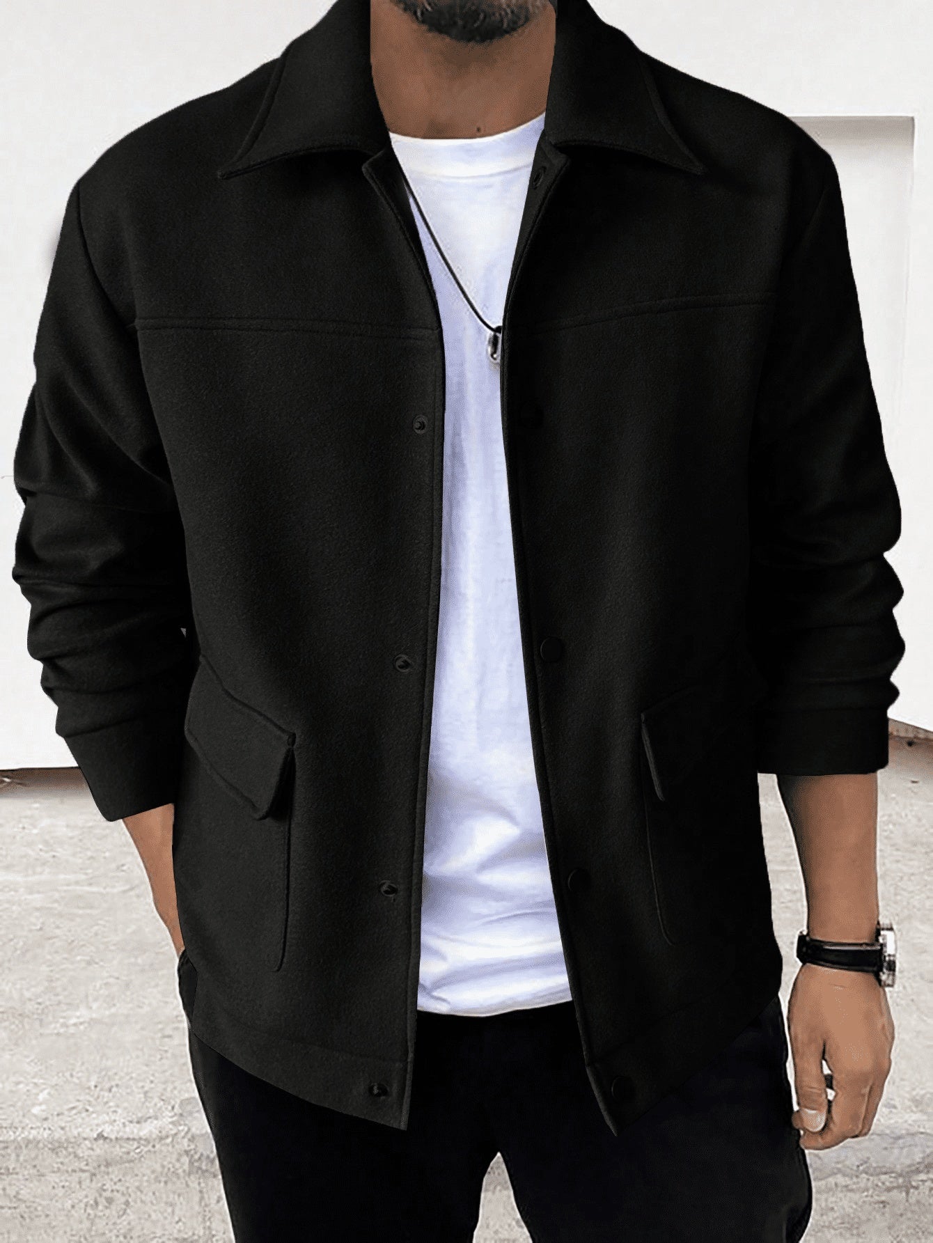 Men's Button - Up Design Jacket Black