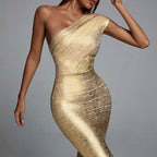 Bronzing Off-shoulder Evening Dress Bandage One-piece Dress
