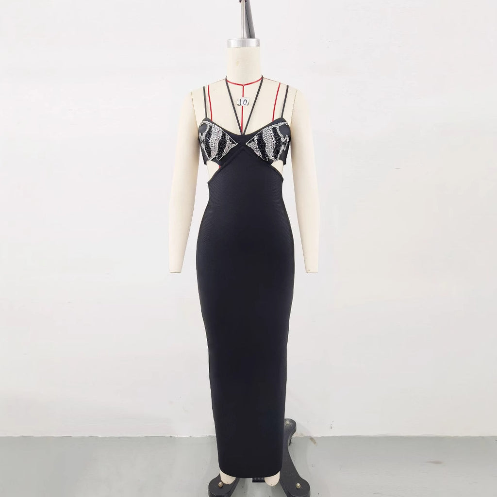 Black & Rhimestone Evening Dress