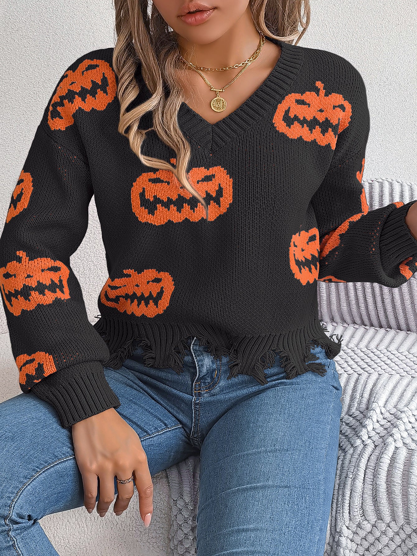 Halloween Pumpkin Sweater Black