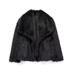 Winter Plush Coat Fashion Thicken Lapel Outwear Jacket Black