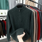 All Wool Men's Half Zipper Sweater Army green
