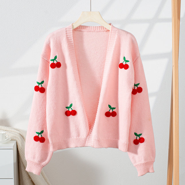 Cherry Embroidery Women's Cardigan