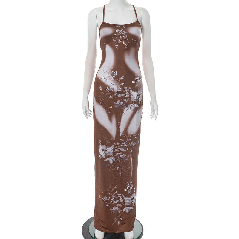 SS Floral Print Dress Brown