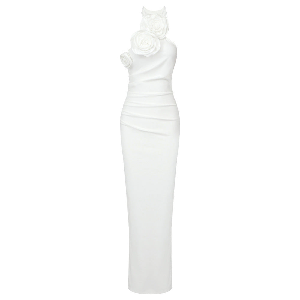 Wooden Ear Shoulder White One-piece Dress