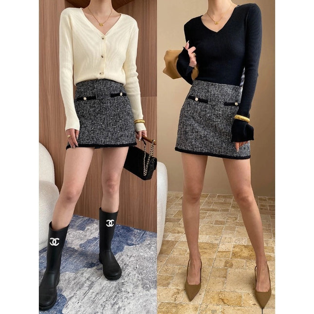 French Style Classic Style A- Line Temperament Skirt Black