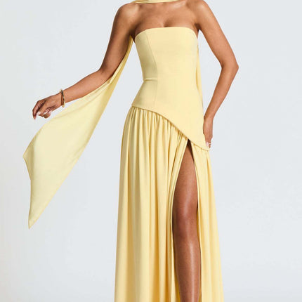 Sexy Backless Tube Top Split Dress Yellow