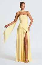 Sexy Backless Tube Top Split Dress Yellow