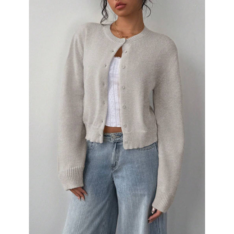 Chic Knitted Cardigan Short Sweater Light Gray