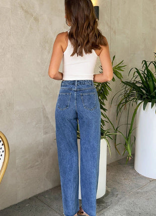 SS Straight-leg Frayed Jeans