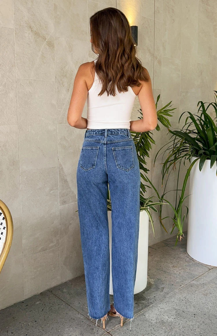 SS Straight-leg Frayed Jeans