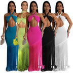 Tassel Stitching Tube Top One-piece Dress