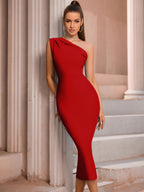 Elegant One Shoulder Sexy Dress Red