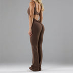 Women’s Tight Yoga Bodysuit Hollow Seamless Light Brown