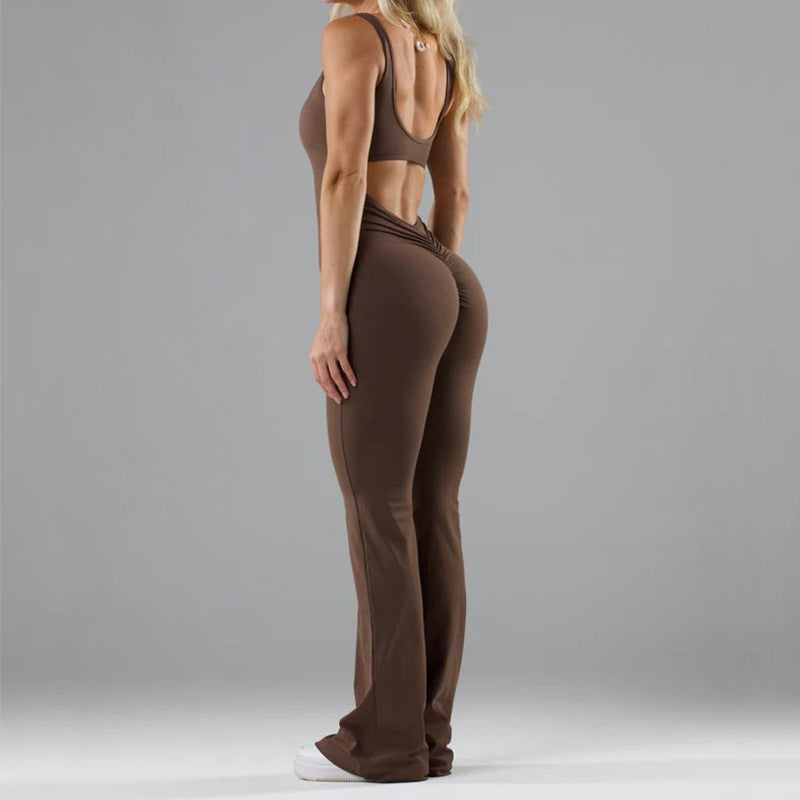 Women’s Tight Yoga Bodysuit Hollow Seamless Light Brown